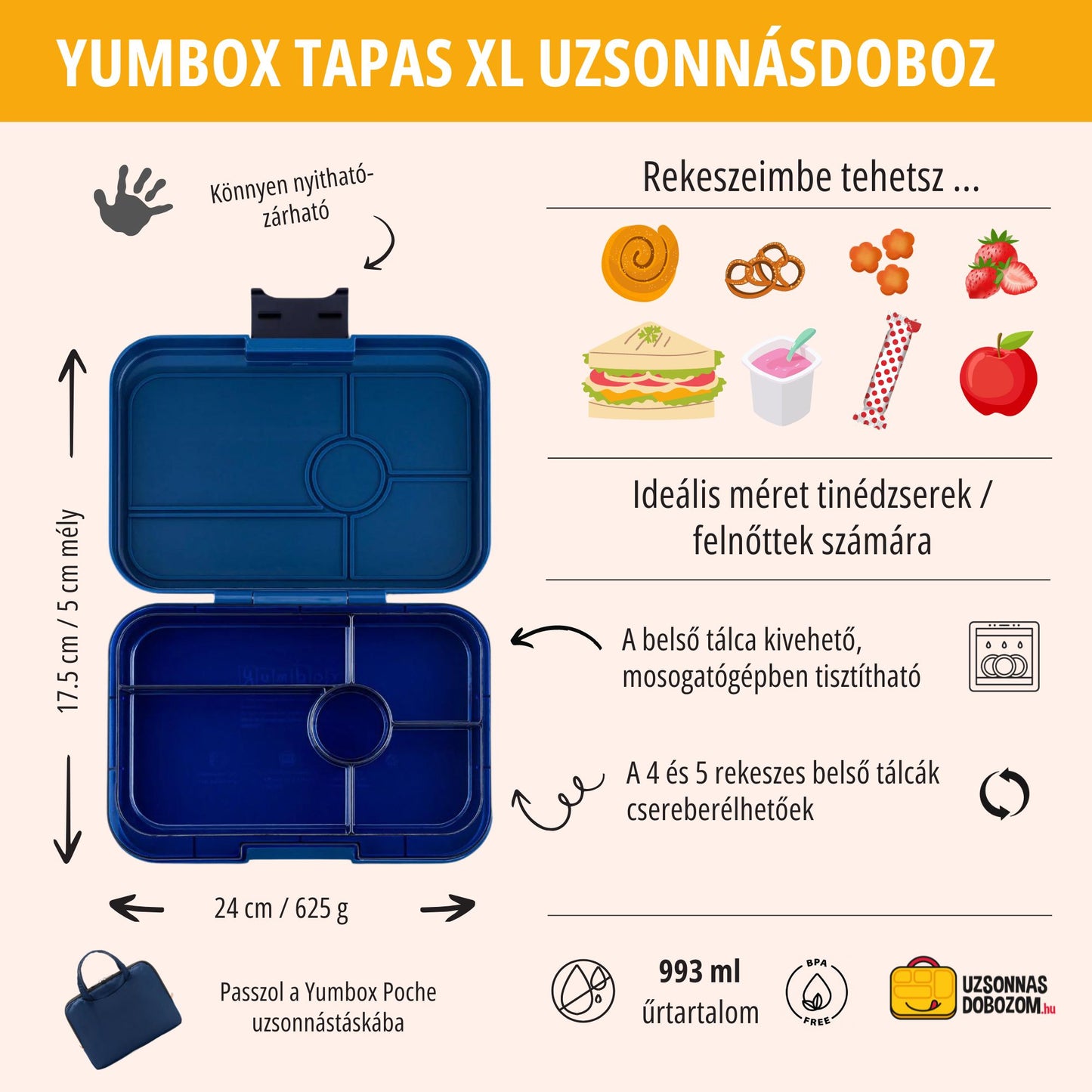 Yumbox Tapas XL Monte Carlo blue / Clear Navy (5 rekeszes)