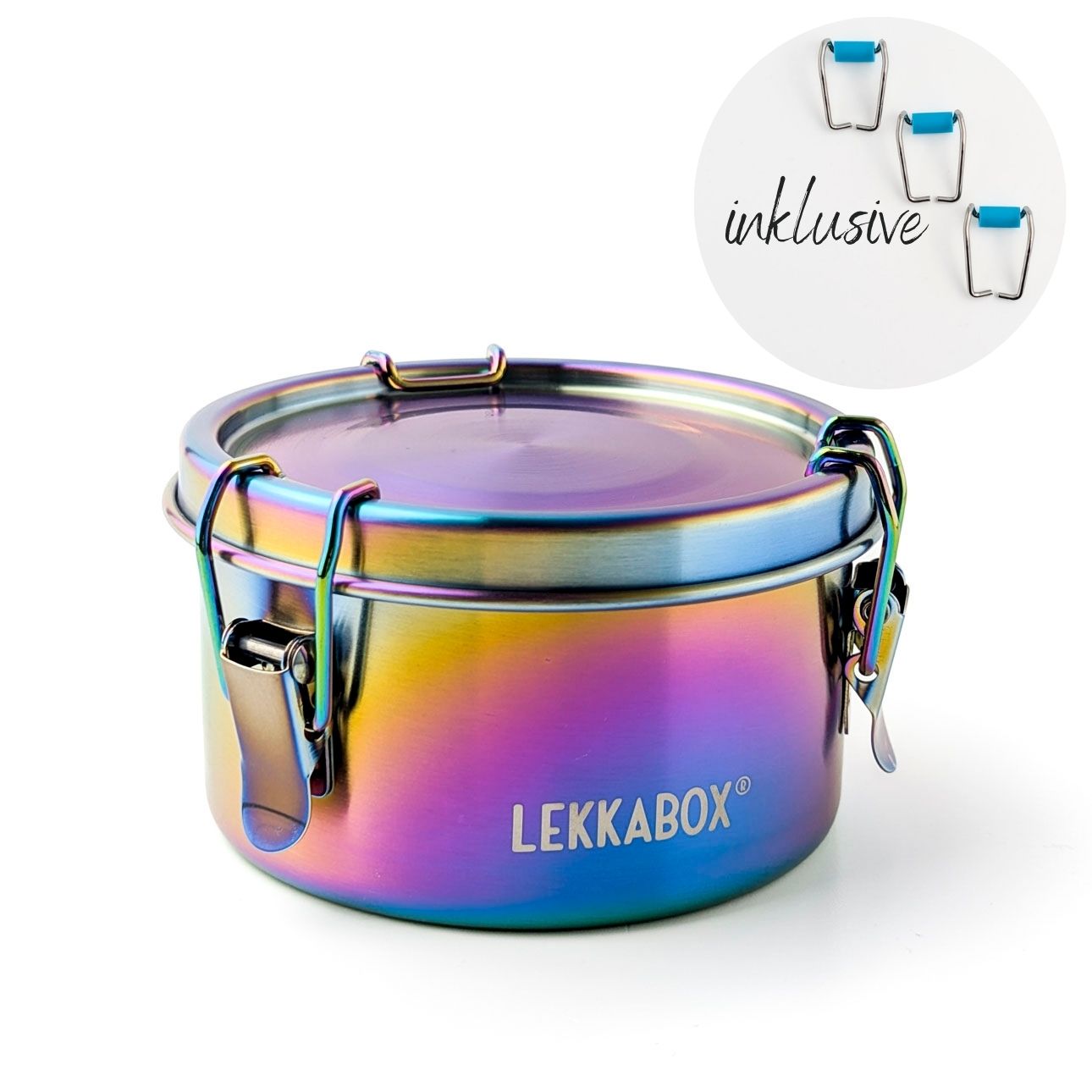 Lekkabox Clipsy Rainbow - rozsdamentes kerek ételtároló doboz