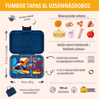 Yumbox Tapas XL Monte Carlo blue / Race Cars (4 rekeszes)