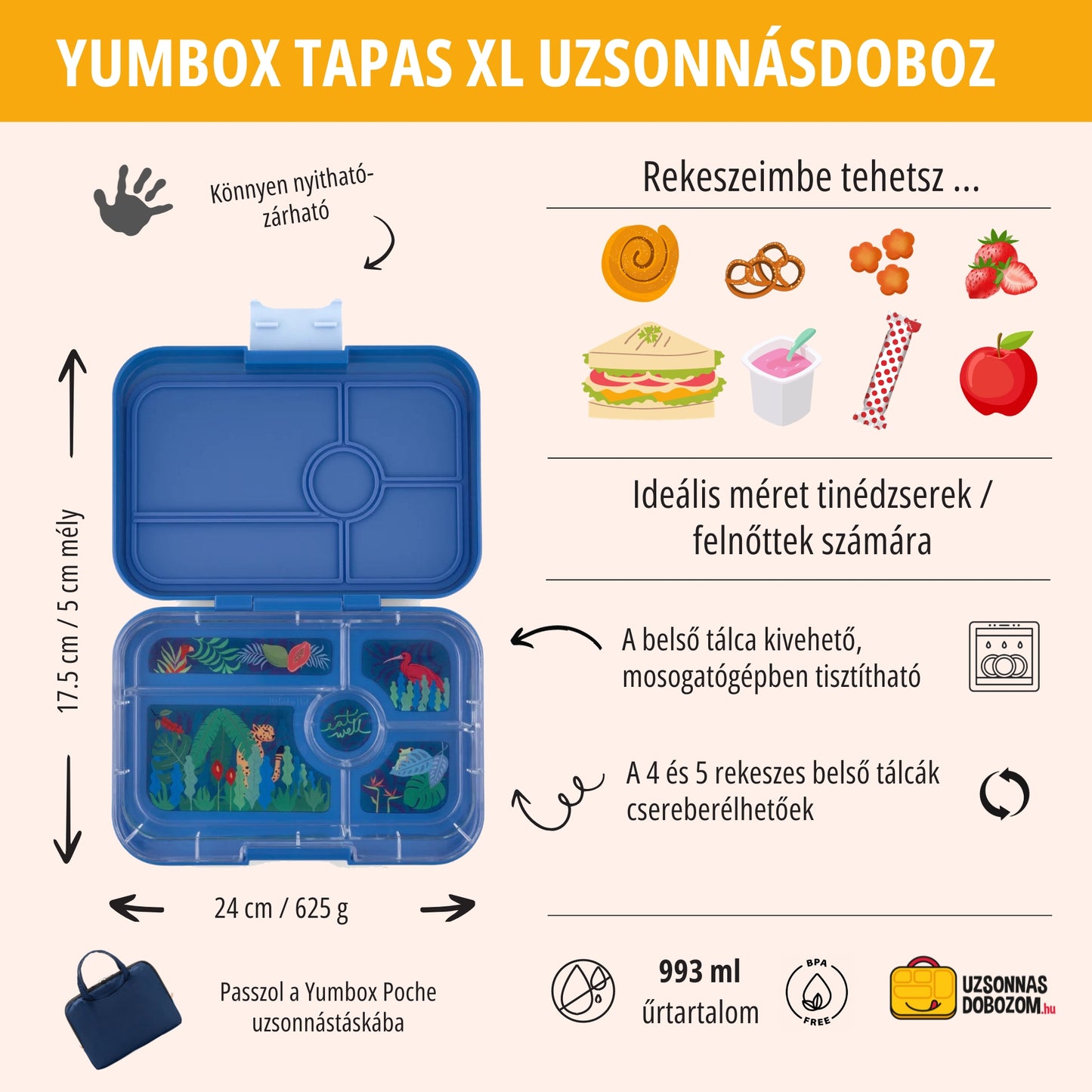 Yumbox Tapas XL True blue / Jungle (5 rekeszes)