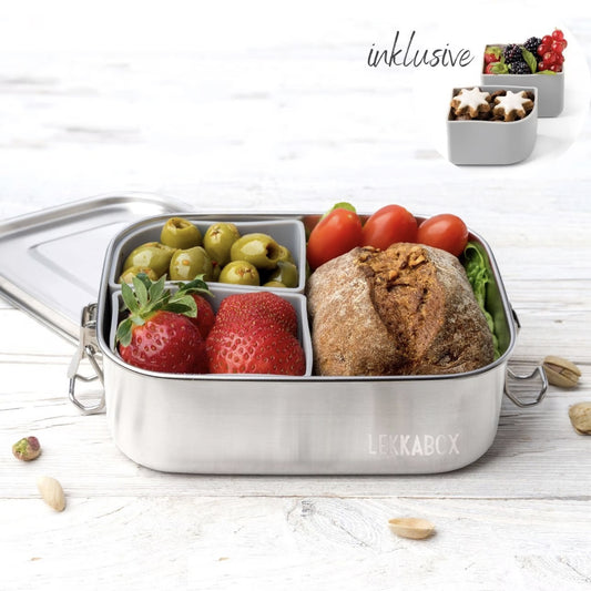 Lekkabox Safe 800 ml - cutie de prânz din oțel inoxidabil cu 2 forme de silicon